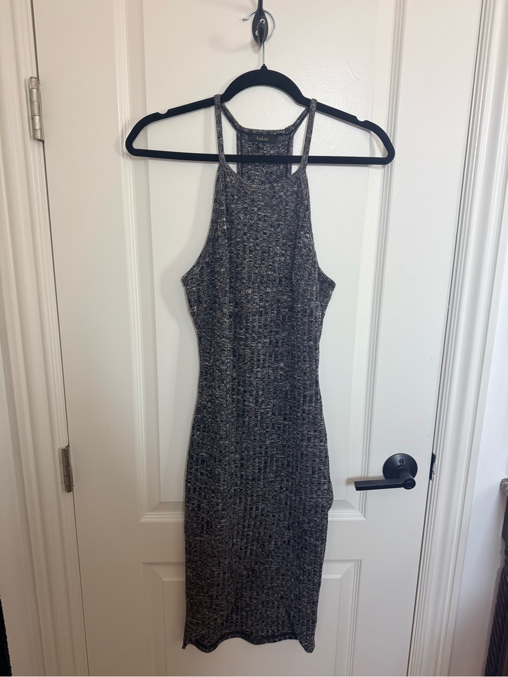 Heathered Black Bodycon Midi Dress - Sleeveless Halter